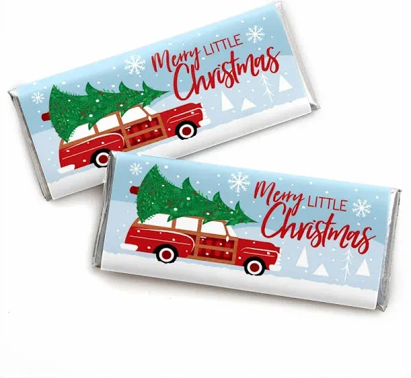 Big Dot of Happiness Merry Little Christmas Tree - Candy Bar Wrapper Red Car Christmas Party Favors - Set of 24