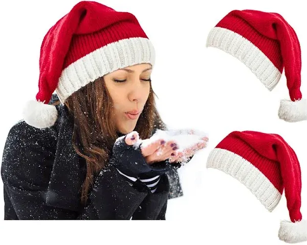 Santa Hat Christmas Hats Xmas Party Hat Red Knitted Beanie Hat For Adult Women Men