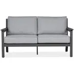 Ortun Outdoor Two Seat Sofa in Gray w/Gray Cushions by Real Flame