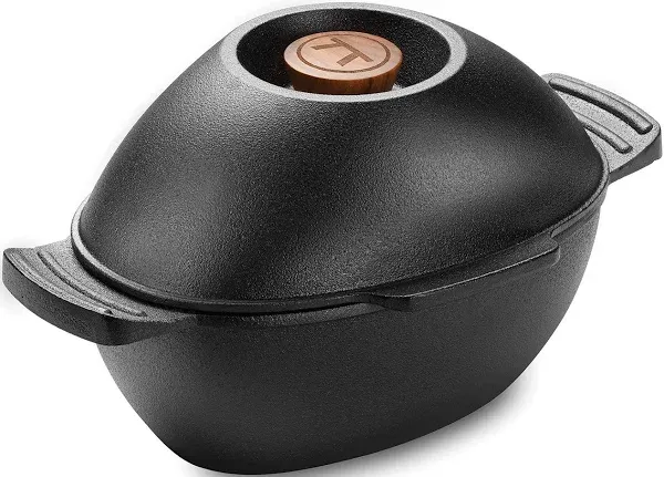 2.5QT Cast Iron Seafood and Mussel Pot with Lid for Empty Shells, Black