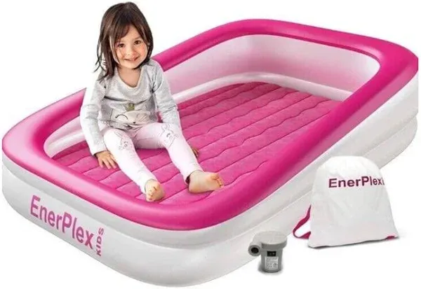 MSRP $86 Pink EnerPlex Kids Inflatable Portable Travel Bed with High Speed Pump