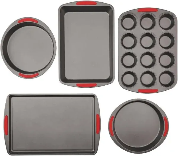 5-Piece Mega Grip Nonstick Bakeware Set – Cookie Sheet Pan, 2 9” round Cake Pans