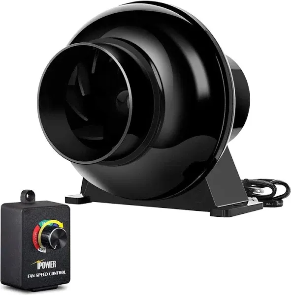 iPower 4 Inch 195 CFM Inline Duct Ventilation Fan Air Circulation Vent Blower with Variable Speed Controller for Hydroponics Grow Tent, Black