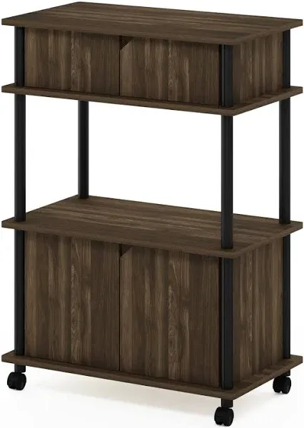 Furinno Turn-N-Tube Kitchen Storage Cart with Cabinet and Lockable Wheels, Columbia Walnut/Black