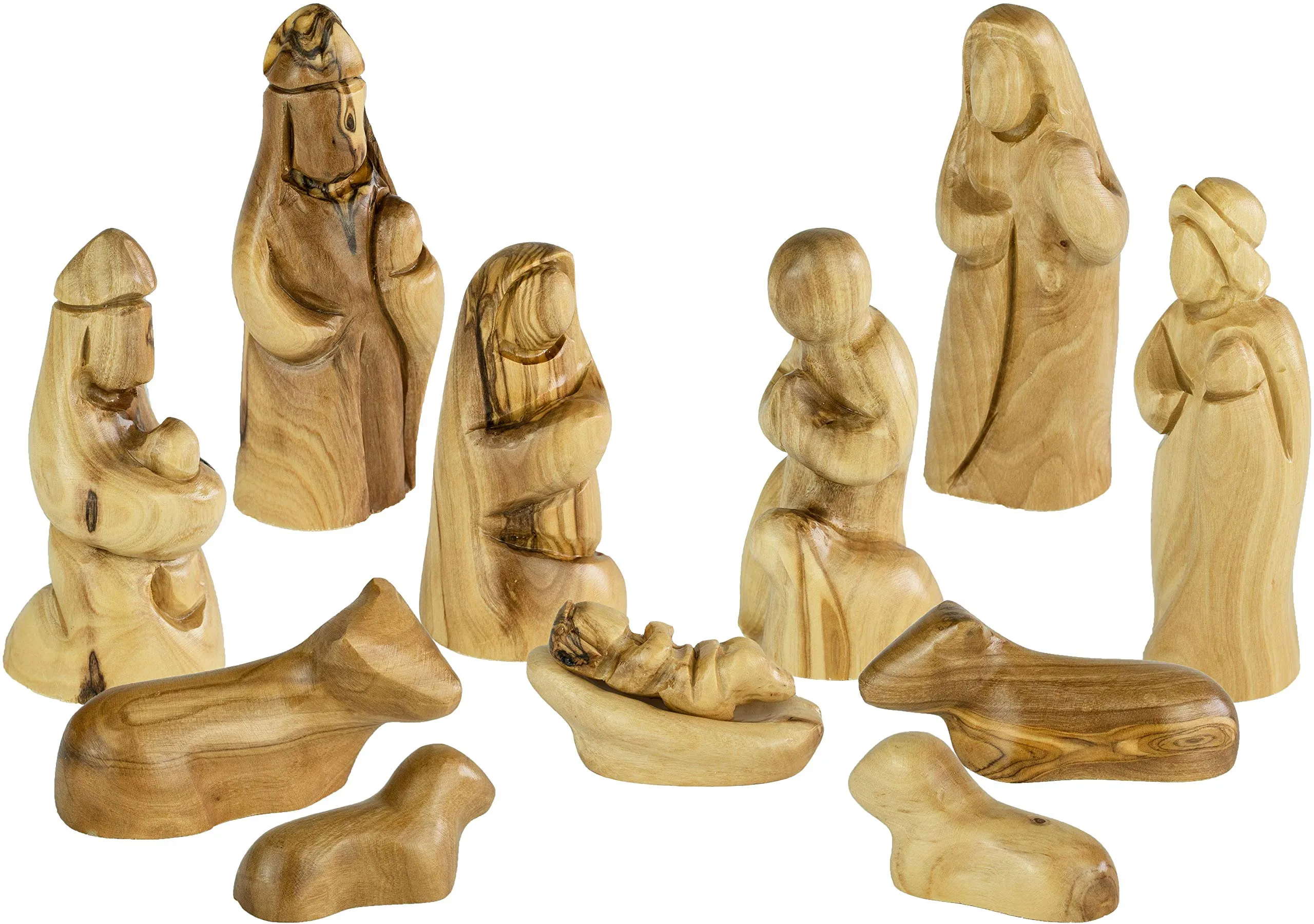 Olive Wood Nativity Set, Faceless, 12 pieces