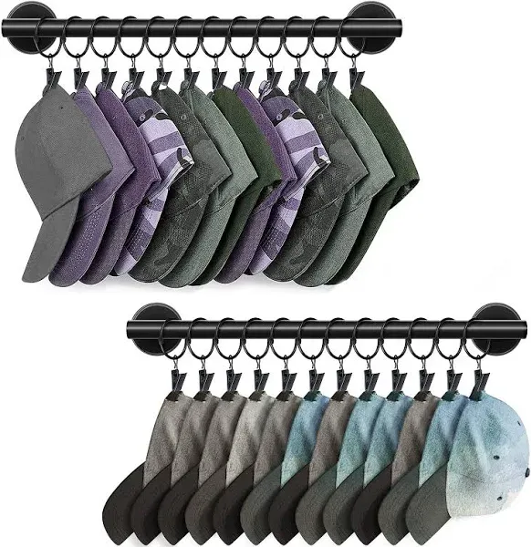 Hat Rack for Wall with 24 Hooks, Hat Organizer Holder for Baseball Caps, Cap ...