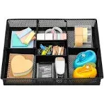 CAXXA Mesh 3 Slot Desk Drawer Organizer with Two Adjustable Dividers - Black