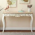 LuxenHome Victorian Off White and Natural Wood Console and Entry Table