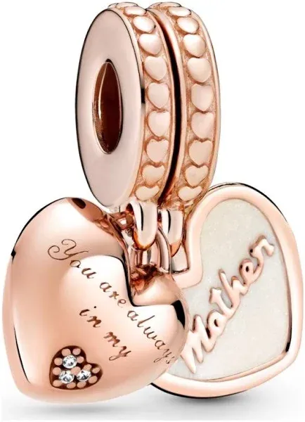 Pandora Rose Gold-Tone Sterling Silver Mother & Daughter Hearts Drop Charm - Pink