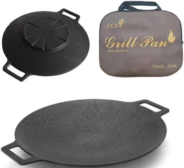 Korean BBQ Grill Non-stick Grill Circular size 13 inches[Bag included] Made In Korea/Natural Material 6 Layer Coating/Can be used for both home and outdoor stoves.