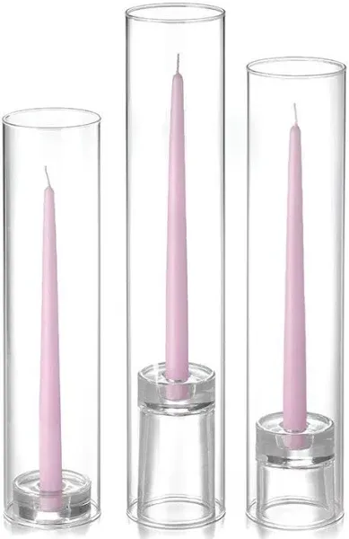 12 Taper Candles, 12 Glass Chimneys and 12 Glass Taper Holders