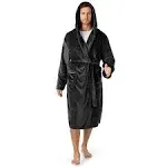 Mens Fleece Robe Hooded Bathrobe Shawl Collar Spa Robe with Hood Soft Microfiber