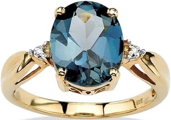 18K Gold London Blue Topaz and Diamond Ring