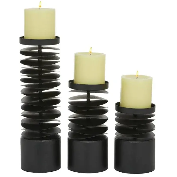 Deco 79 Metal Decorative Candle Holder Candle Stand, Set of 3 Candlestick Holder 6", 8", 12"H, Black