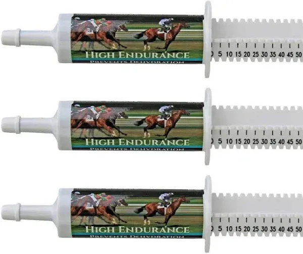 High Endurance Oral Paste Horse Supplement for Horses—3-Pack. Electrolytes, Vitamins and Minerals to Help Prevent Dehydration. Three 60-ml Easy-Dose Syringes. Cox Veterinary Lab. Made in USA.