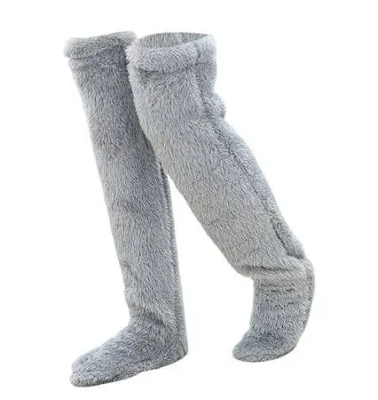 Peoaieh Over Knee High Fuzzy Socks Plush Slipper Stockings Furry Long Leg Warmers Winter Home Sleeping Socks