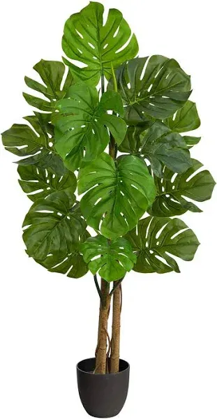 Nearly Natural 4ft. Monstera Artificial Tree in Boho Chic Handmade Cotton & Jute Woven Planter UV Resistant