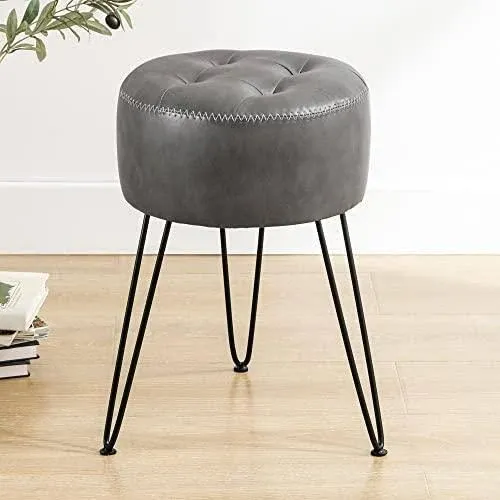  Faux Leather Vanity Stool Chair for Makeup Room Stool for Vanity, 19” Grey