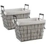 Dii Asst Farmhouse Black Wire Black/White Ticking Stripe Liner Basket Set/2