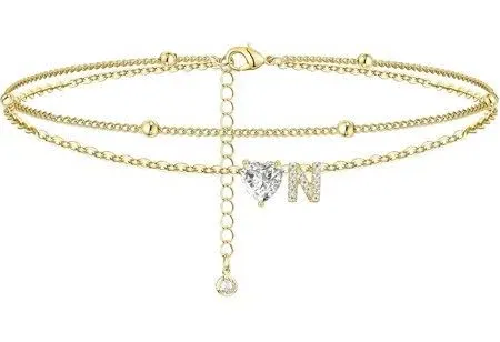 14K Gold Plated CZ Initial Anklet