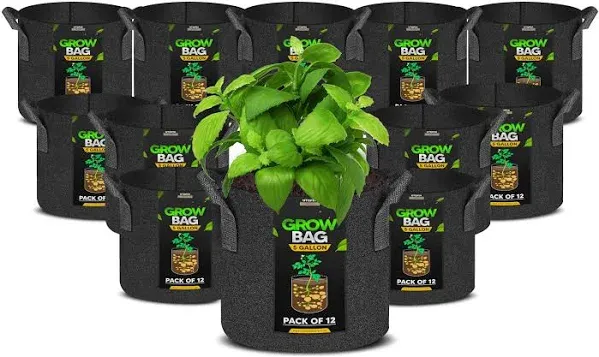 5 Pack 5 Gallon Grow Bags, Sturdy Fabric Pots, Premium Fabric Plant Grow Black