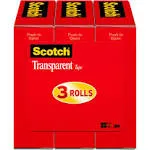 Scotch Transparent Tape, 1" Core, 0.75" x 27.77 yds, Crystal Clear, 3/Pack