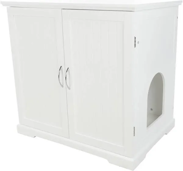 TRIXIE XL Wooden Litter Box Enclosure (White), Hidden Litter Box for Cats Furniture-Style, Openings on Either Ends & Large Ventilations Slots, Double Doors for Easy Cleaning, Built-in Drawer