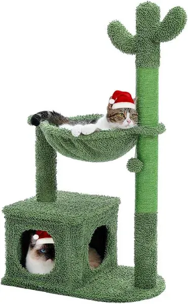 Stylish 40&#034; Cactus Cat Tree - Hammock, Condo &amp; Scratching Post for Cats