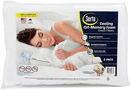 Serta Gel Memory Foam Pillows (Set of 2) Standard 20”x26” Cooling Technology ...