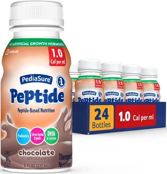 PediaSure Peptide 1.0 Cal, Peptide-Based Formula, Sole-Source Nutrition Drink for Tube Feeding or Oral Nutrition, Vanilla, 8-fl-oz Bottle, Pack of 24