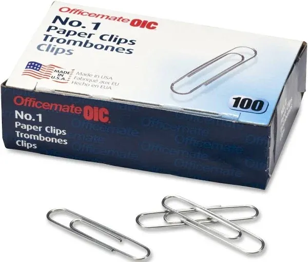 Officemate No.1 Smooth Paper Clips, Pack of 10 Boxes of 100 Clips Each, 1000 Clips Total (99911)