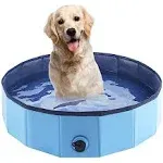 Foldable Dog Bath Swimming Pool Plastic Kiddie Pool Professional Tub Collapsible Grooming Bathtub for Pets Kids Baby and Toddler, 39.5 x 12 Inches Blue