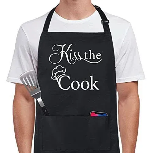 Xornis 100% Cotton Funny Apron with 2 Pockets for Men Women BBQ Grilling Adjustable Bib Black Aprons Gifts Cooking Kitchen