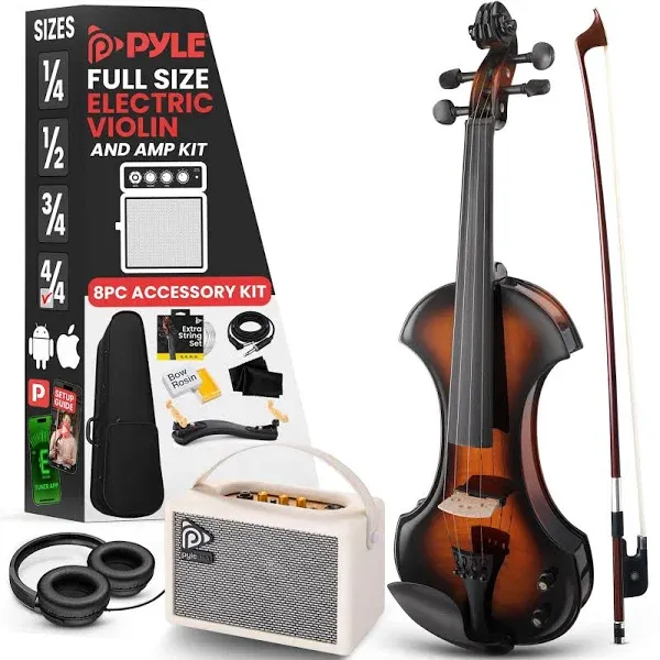 Pyle Electric Plywood Violin Stringed Instrument w/ Accessory Kit