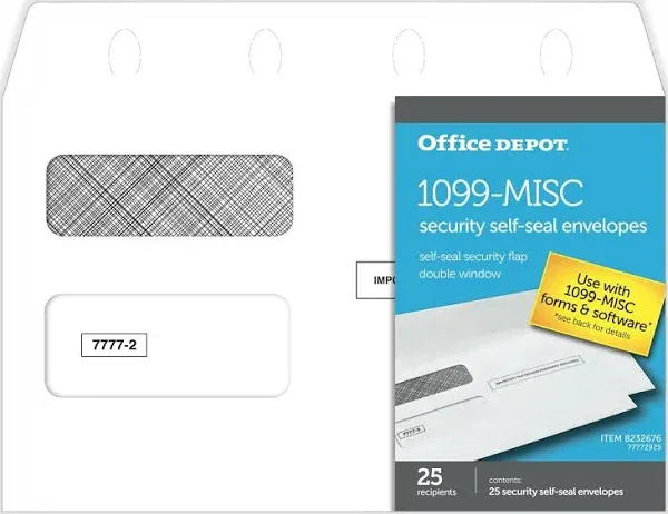 Office Depot Brand Double-Window Self-Seal Envelopes For 1099-MISC 2-Up Forms