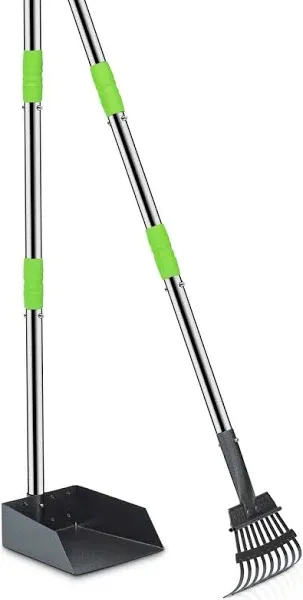 Niubya Pooper Scooper for Dogs, Metal Poop Scooper Tray and Rake Set with Adjustable Long Handle, Dog Pooper Scooper for Pet Waste Removal