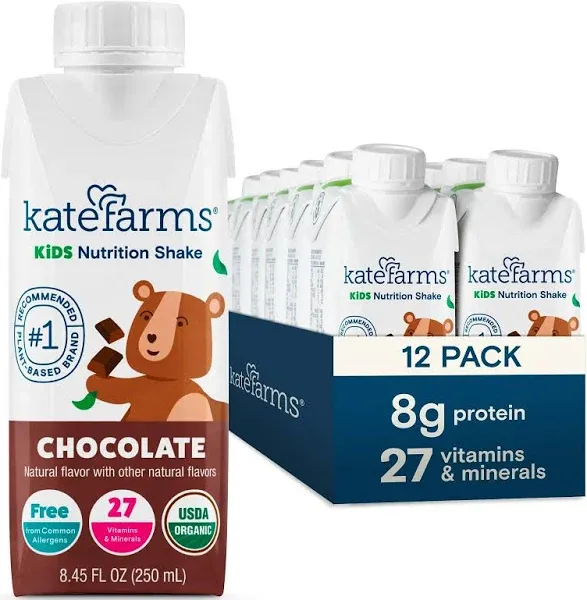 Kate Farms Organic Kids Nutrition Shake 8g Protein, 27 Vitamins and Minerals