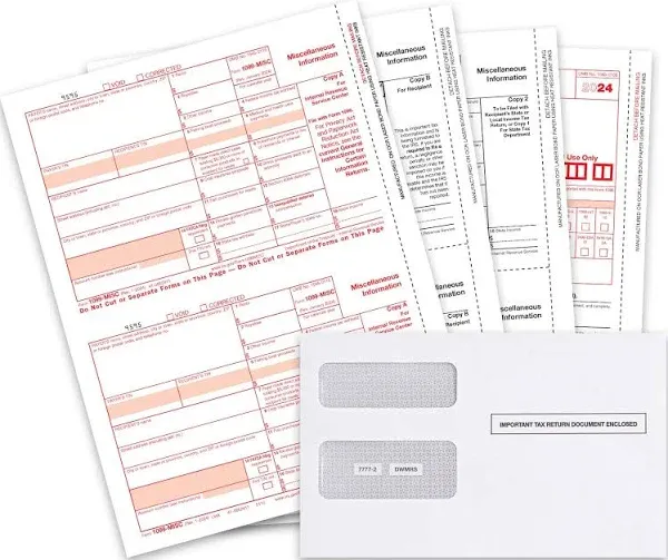 1099 MISC Forms 2022, 4 Part Tax Forms Kit, 50 Vendor Kit-Forms &amp; Envelopes