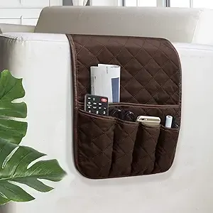 Sofa Armrest Organizer Non-Slip Arm Chair Bedside Caddy Storage Organizer for Recliner Couch with 5 Pockets for Cell Phone TV Remote Control Magazines (COFFEE)