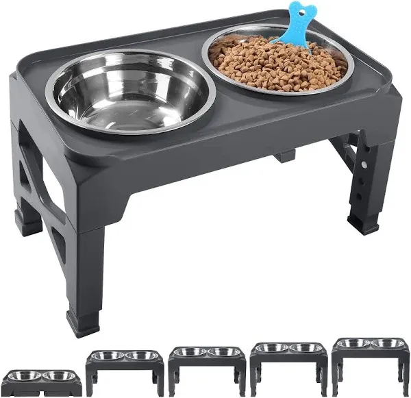 Elevated Dog Bowls with 2 Stainless Steel Dog Food and Water Bowls+Pet Food S...