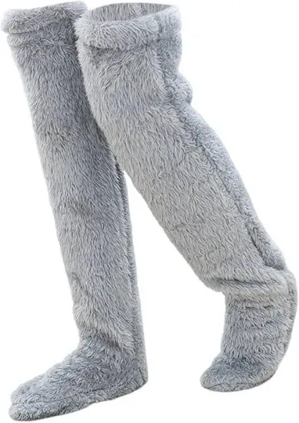 Peoaieh Over Knee High Fuzzy Socks Plush Slipper Stockings Furry Long Leg Warmers Winter Home Sleeping Socks