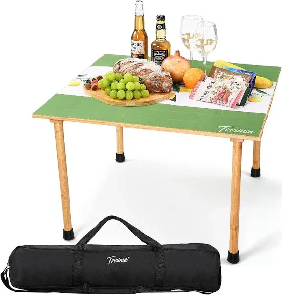 Tirrinia 26x26in Bamboo Picnic Table with Carrying Bag and Free Picnic Pad