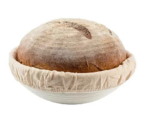 Sugus House 9 inch Round Bread Banneton Proofing Basket & Liner Brotform Dough Rising Rattan Handmade Rattan Bowl - Perfect for Artisan