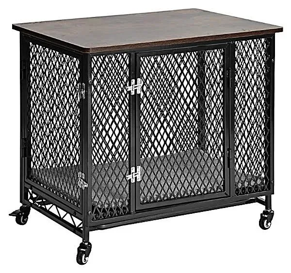 Aivituvin Dog Crate Furniture, Side End Table with Tray, Cushion and Casters