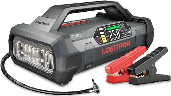 LOKITHOR JA301 Jump Starter with Air Compressor, 2000Amp 12V Portable Car Battery Booster Pack for Upto 8.0L Gas or 6.0L Diesel