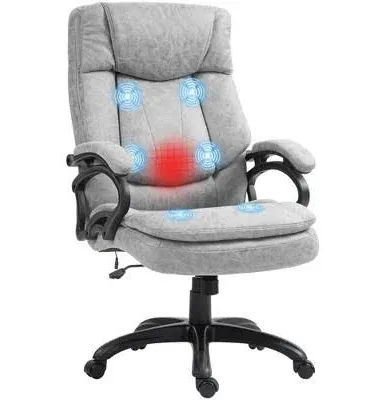 HOMCOM Massage Executive Office Chair with 6 Vibration Points Microfibre Heated Computer Desk Chair with Adjustable Height