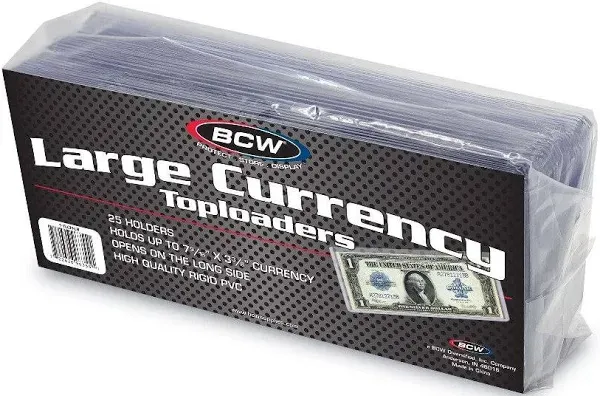 BCW Large Bill Currency Topload Holder - Pack of 25 | Clear Rigid PVC Archiva...