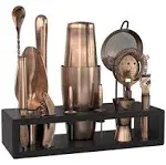 Highball & Chaser Bartender Kit with Black Bamboo Stand Beautiful Cocktail Shaker Set and Bar Tools Stainless Steel Boston Shaker Bartender Kit with Stand (Antique Copper)