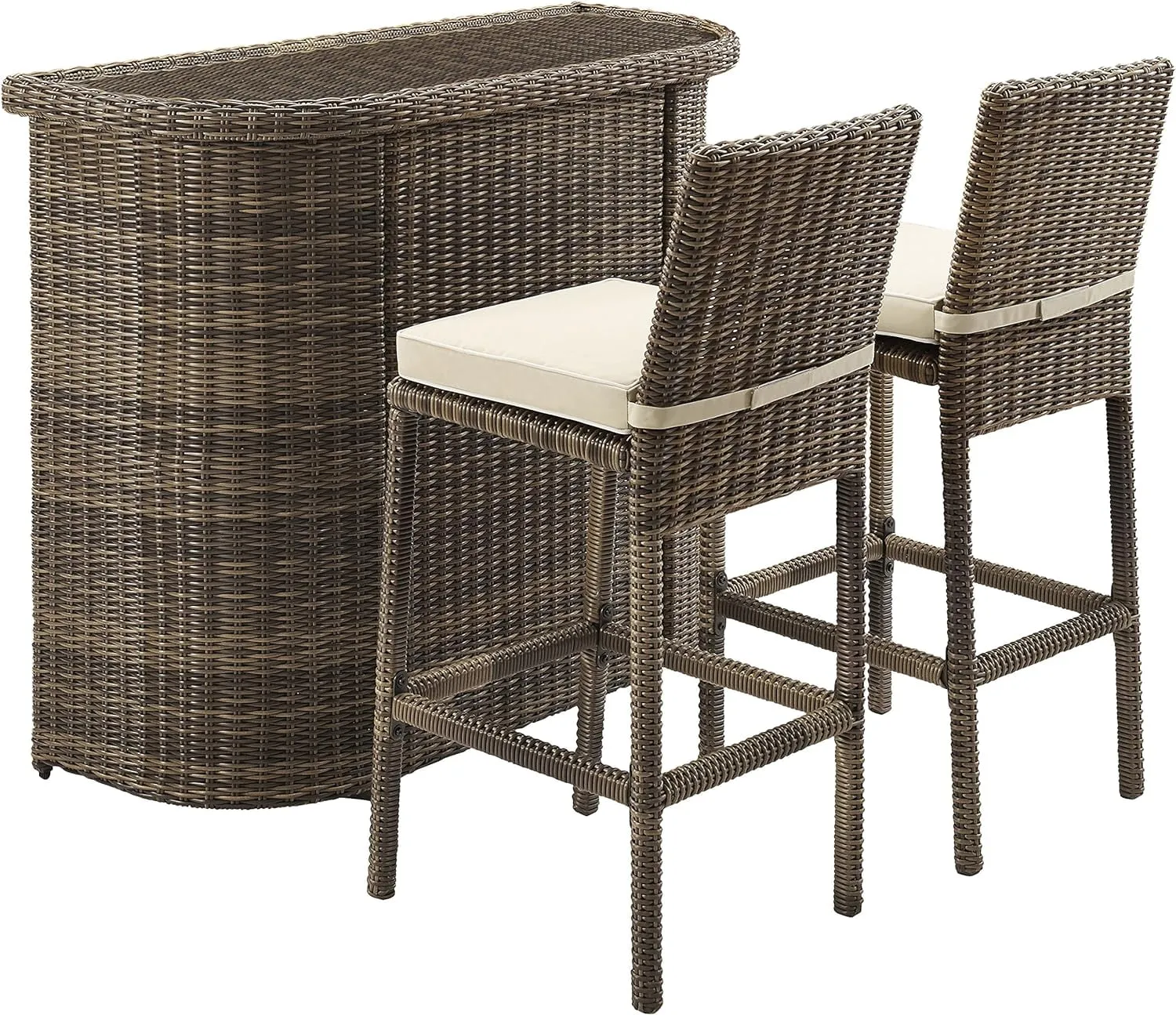 Crosley Furniture Bradenton 3-Piece Sand Outdoor Wicker Bar Set