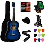 YMC 38" Blue Beginner Acoustic Guitar Starter Package Student Guitar with Gig Bag,Strap, 3 Thickness 9 Picks,2 Pickguards,Pick Holder, Extra Strings